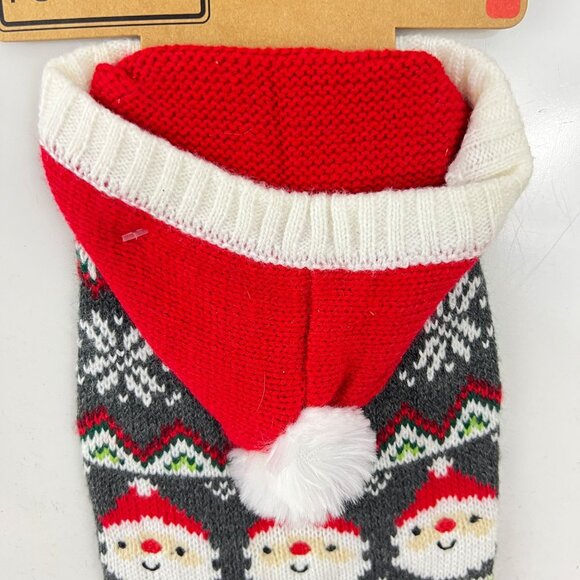 Pup Crew Dog Apparel Hooded Sweater Red Gray Size XS Santa Christmas Pom Pom - Picture 3 of 4